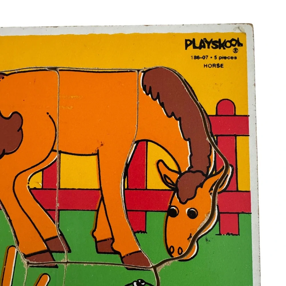 Playskool 186-07 Horse‎ 5 Piece Wooden Jigsaw Puzzle Made in USA Board